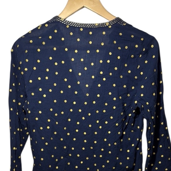 Boden Navy Embroidered Gold Foil Polka Dots Cotton Blouse - Picture 8 of 10